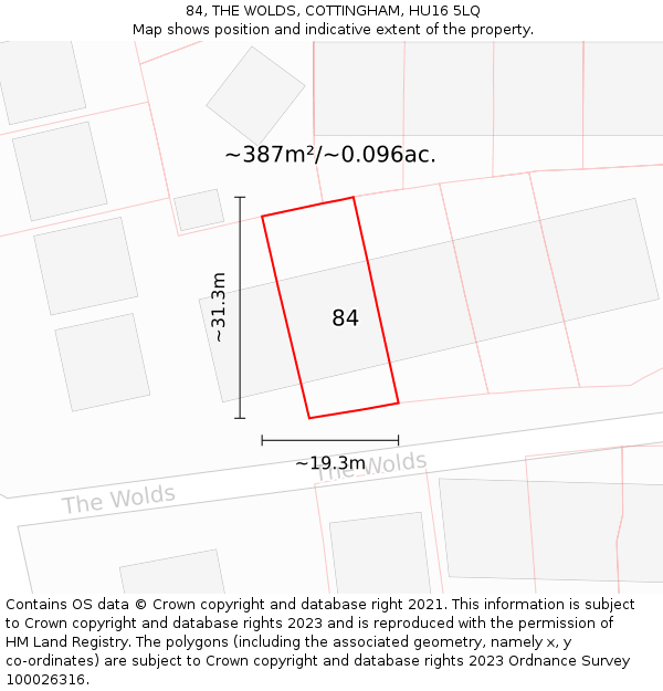 84, THE WOLDS, COTTINGHAM, HU16 5LQ: Plot and title map