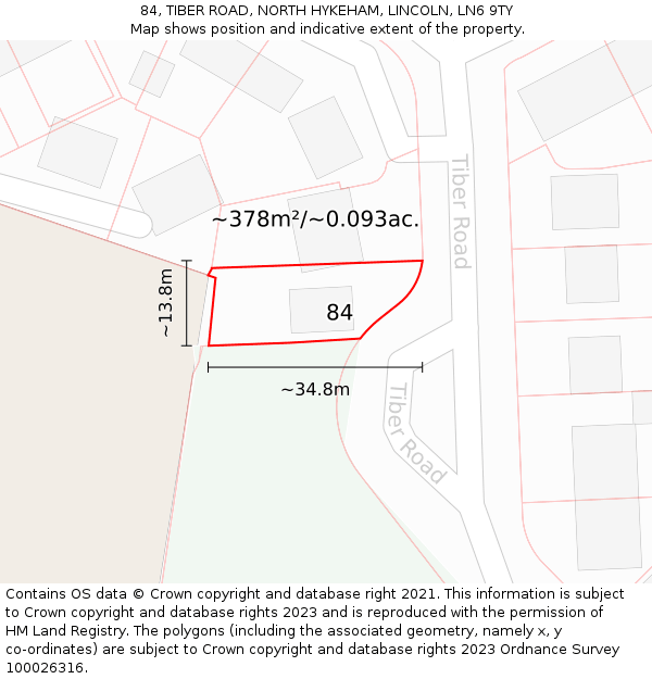 84, TIBER ROAD, NORTH HYKEHAM, LINCOLN, LN6 9TY: Plot and title map