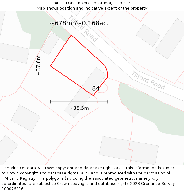 84, TILFORD ROAD, FARNHAM, GU9 8DS: Plot and title map