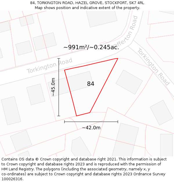 84, TORKINGTON ROAD, HAZEL GROVE, STOCKPORT, SK7 4RL: Plot and title map