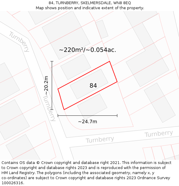84, TURNBERRY, SKELMERSDALE, WN8 8EQ: Plot and title map