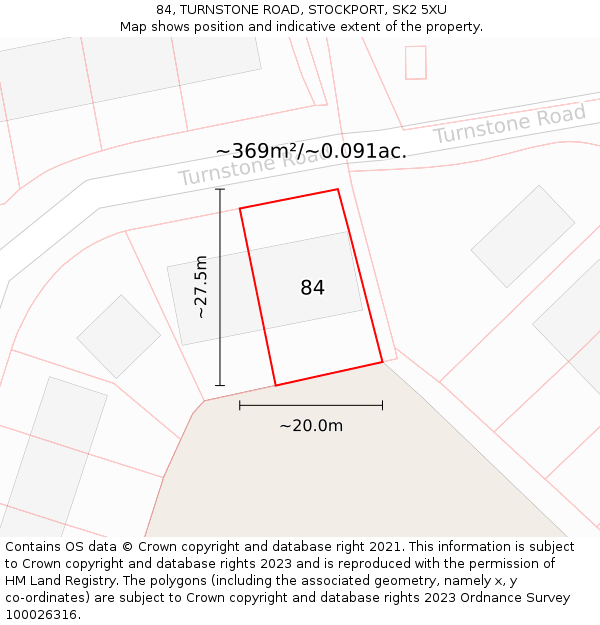 84, TURNSTONE ROAD, STOCKPORT, SK2 5XU: Plot and title map