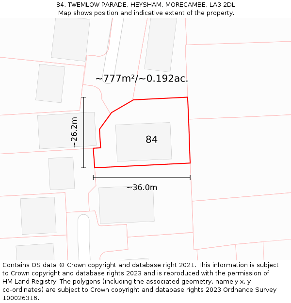 84, TWEMLOW PARADE, HEYSHAM, MORECAMBE, LA3 2DL: Plot and title map