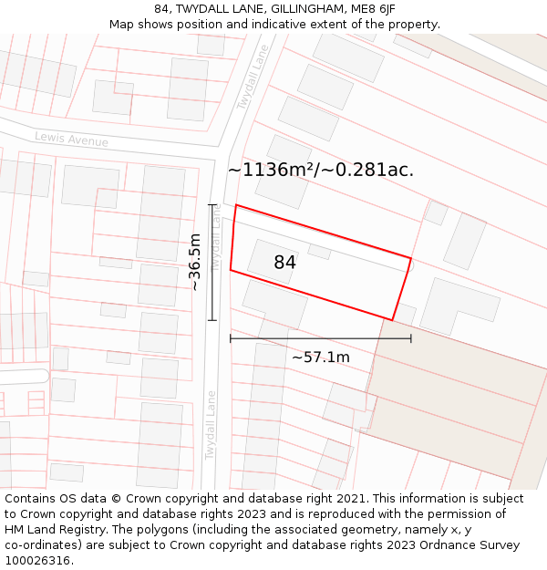 84, TWYDALL LANE, GILLINGHAM, ME8 6JF: Plot and title map