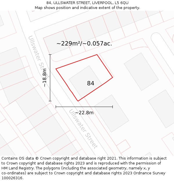 84, ULLSWATER STREET, LIVERPOOL, L5 6QU: Plot and title map