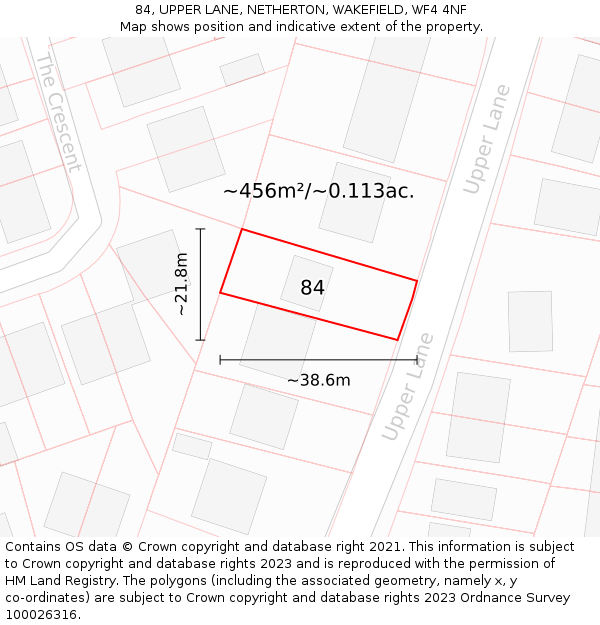 84, UPPER LANE, NETHERTON, WAKEFIELD, WF4 4NF: Plot and title map