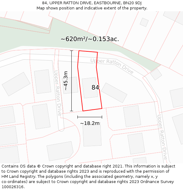 84, UPPER RATTON DRIVE, EASTBOURNE, BN20 9DJ: Plot and title map