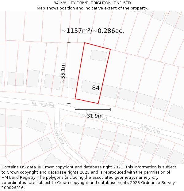 84, VALLEY DRIVE, BRIGHTON, BN1 5FD: Plot and title map