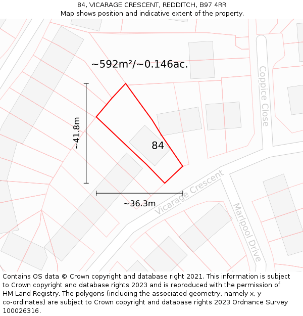 84, VICARAGE CRESCENT, REDDITCH, B97 4RR: Plot and title map