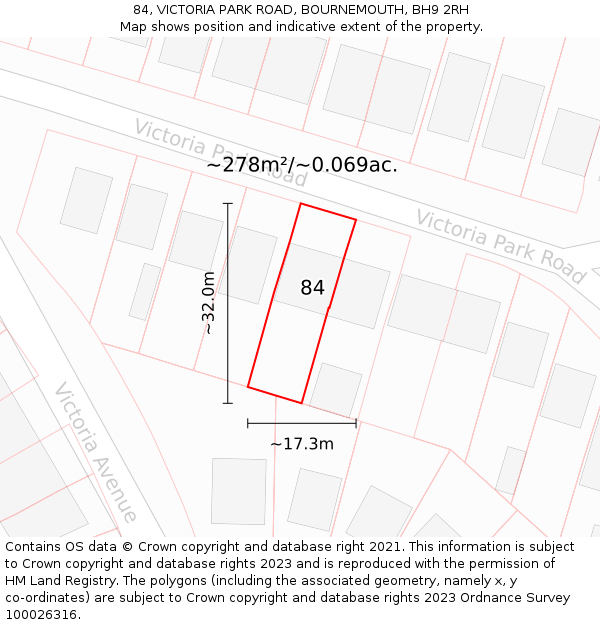 84, VICTORIA PARK ROAD, BOURNEMOUTH, BH9 2RH: Plot and title map