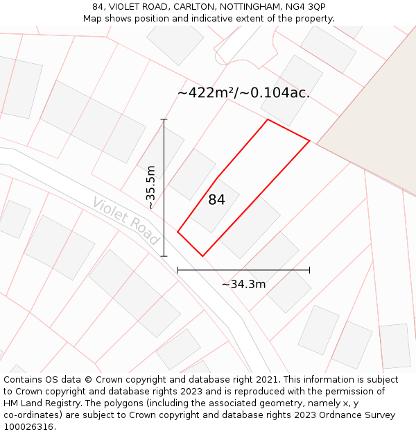 84, VIOLET ROAD, CARLTON, NOTTINGHAM, NG4 3QP: Plot and title map