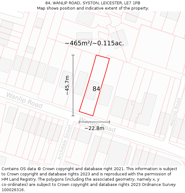 84, WANLIP ROAD, SYSTON, LEICESTER, LE7 1PB: Plot and title map