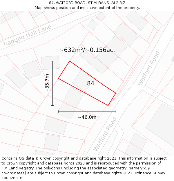 84, WATFORD ROAD, ST ALBANS, AL2 3JZ: Plot and title map