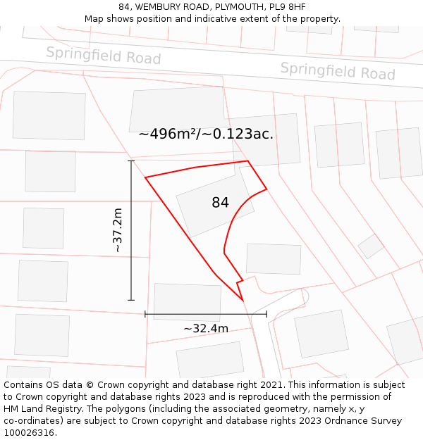84, WEMBURY ROAD, PLYMOUTH, PL9 8HF: Plot and title map