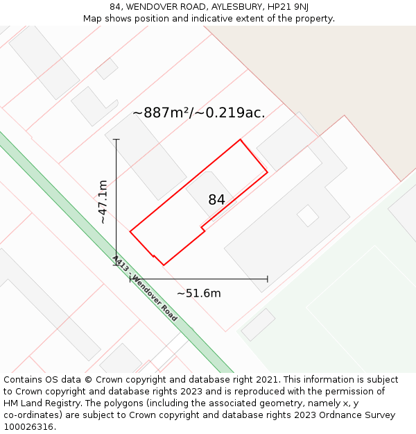 84, WENDOVER ROAD, AYLESBURY, HP21 9NJ: Plot and title map