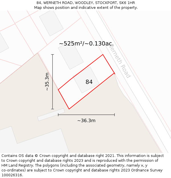 84, WERNETH ROAD, WOODLEY, STOCKPORT, SK6 1HR: Plot and title map