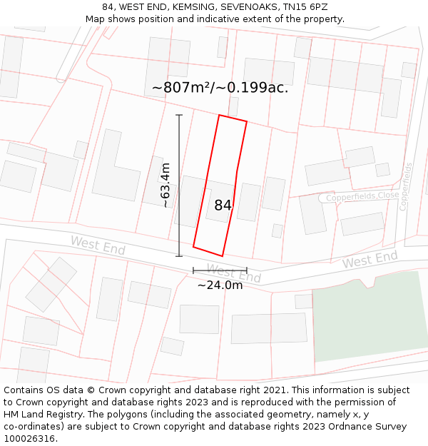 84, WEST END, KEMSING, SEVENOAKS, TN15 6PZ: Plot and title map
