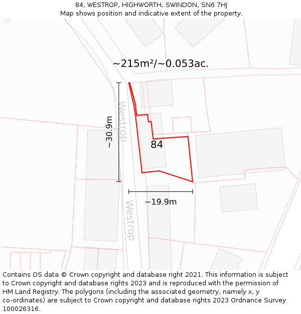 84, WESTROP, HIGHWORTH, SWINDON, SN6 7HJ: Plot and title map