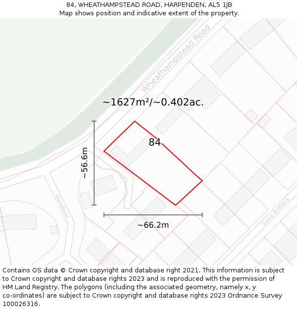 84, WHEATHAMPSTEAD ROAD, HARPENDEN, AL5 1JB: Plot and title map