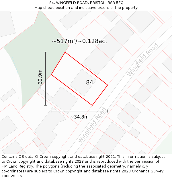 84, WINGFIELD ROAD, BRISTOL, BS3 5EQ: Plot and title map