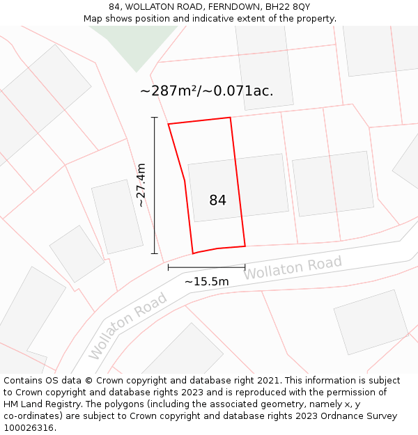 84, WOLLATON ROAD, FERNDOWN, BH22 8QY: Plot and title map