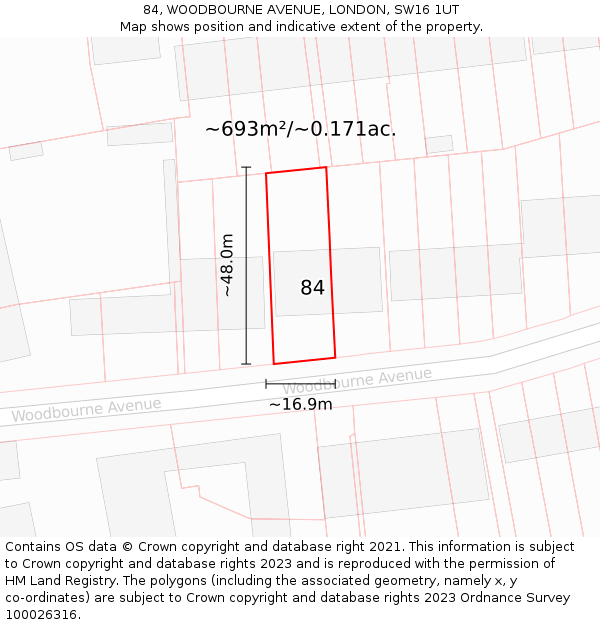 84, WOODBOURNE AVENUE, LONDON, SW16 1UT: Plot and title map
