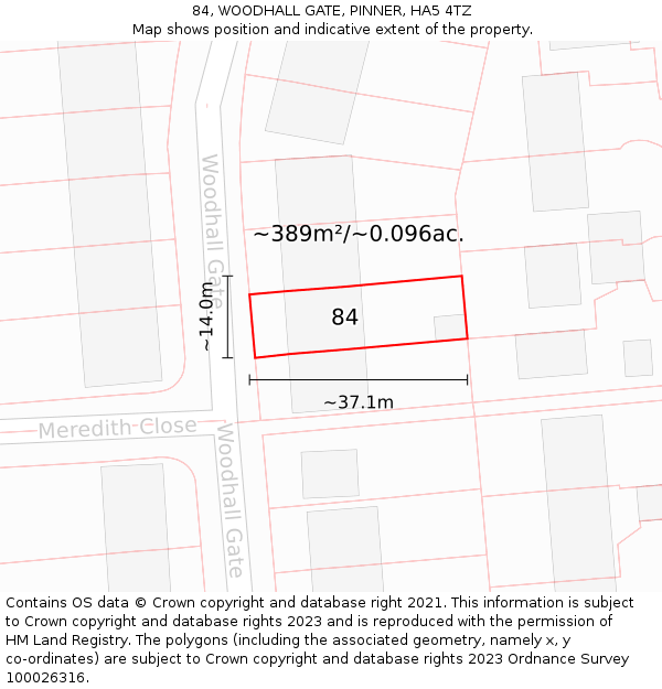 84, WOODHALL GATE, PINNER, HA5 4TZ: Plot and title map