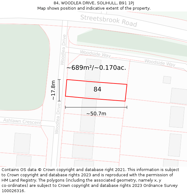 84, WOODLEA DRIVE, SOLIHULL, B91 1PJ: Plot and title map