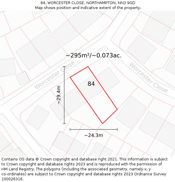 84, WORCESTER CLOSE, NORTHAMPTON, NN3 9GD: Plot and title map