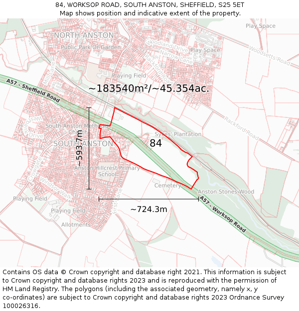 84, WORKSOP ROAD, SOUTH ANSTON, SHEFFIELD, S25 5ET: Plot and title map