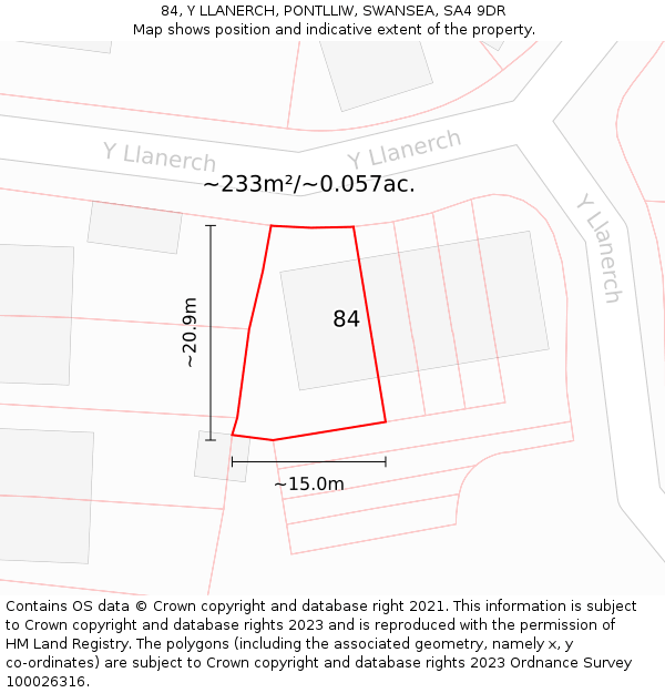 84, Y LLANERCH, PONTLLIW, SWANSEA, SA4 9DR: Plot and title map