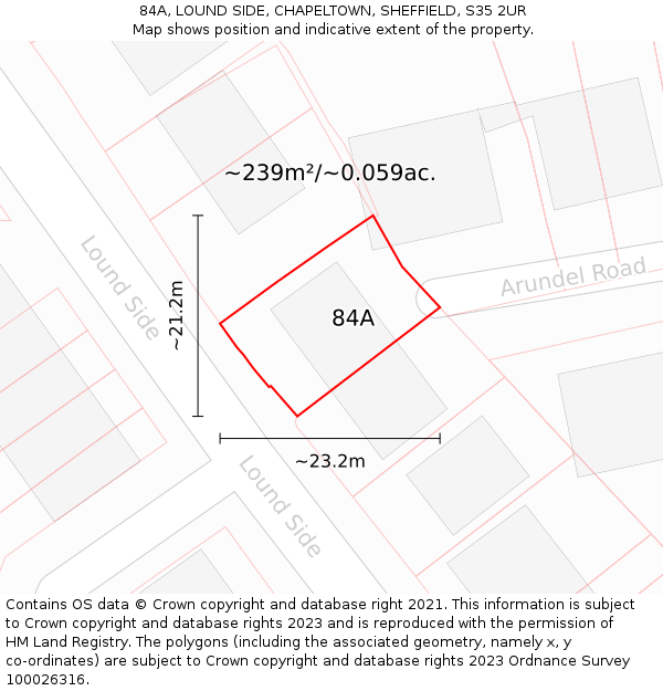 84A, LOUND SIDE, CHAPELTOWN, SHEFFIELD, S35 2UR: Plot and title map