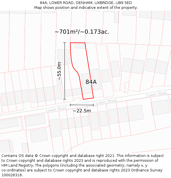 84A, LOWER ROAD, DENHAM, UXBRIDGE, UB9 5ED: Plot and title map