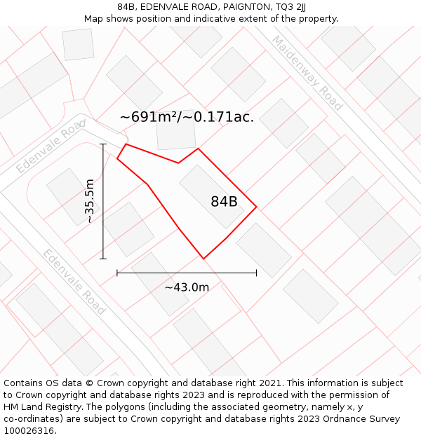 84B, EDENVALE ROAD, PAIGNTON, TQ3 2JJ: Plot and title map