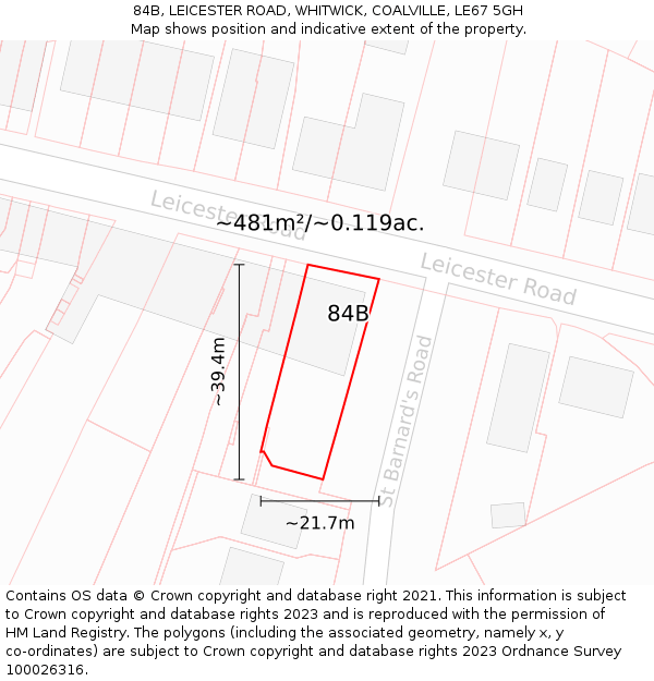 84B, LEICESTER ROAD, WHITWICK, COALVILLE, LE67 5GH: Plot and title map