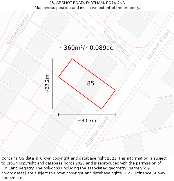 85, ABSHOT ROAD, FAREHAM, PO14 4ND: Plot and title map