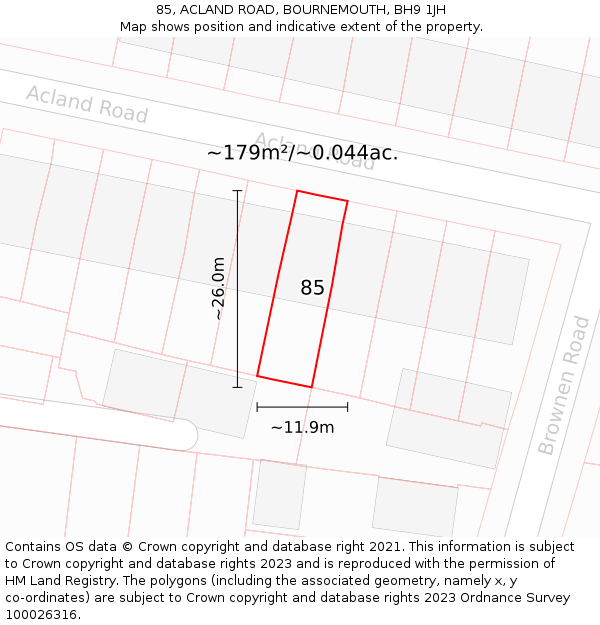 85, ACLAND ROAD, BOURNEMOUTH, BH9 1JH: Plot and title map