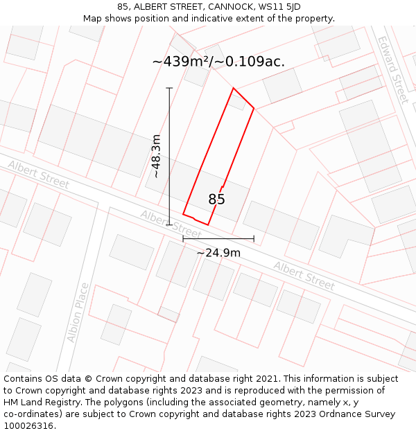 85, ALBERT STREET, CANNOCK, WS11 5JD: Plot and title map