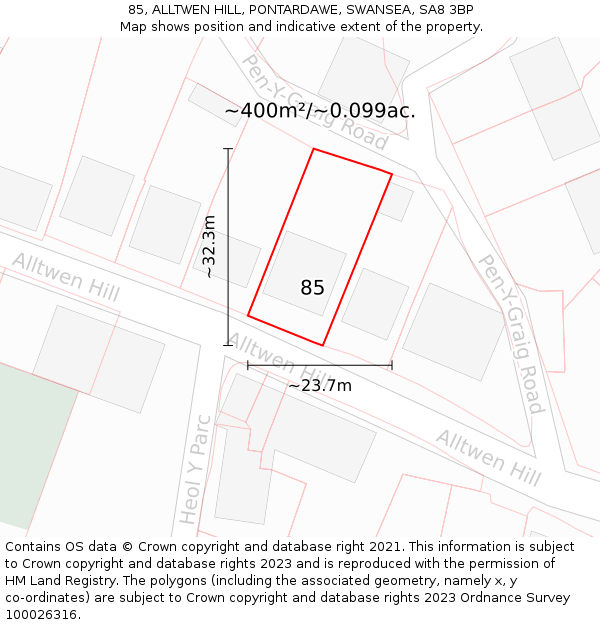 85, ALLTWEN HILL, PONTARDAWE, SWANSEA, SA8 3BP: Plot and title map