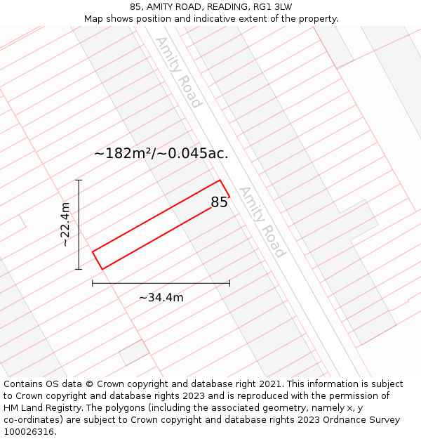 85, AMITY ROAD, READING, RG1 3LW: Plot and title map