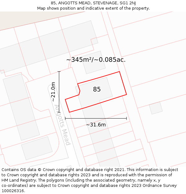 85, ANGOTTS MEAD, STEVENAGE, SG1 2NJ: Plot and title map