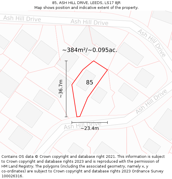 85, ASH HILL DRIVE, LEEDS, LS17 8JR: Plot and title map