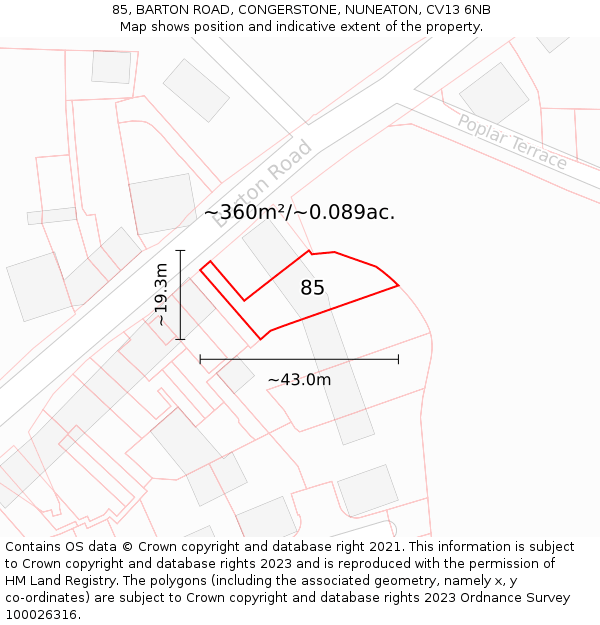 85, BARTON ROAD, CONGERSTONE, NUNEATON, CV13 6NB: Plot and title map