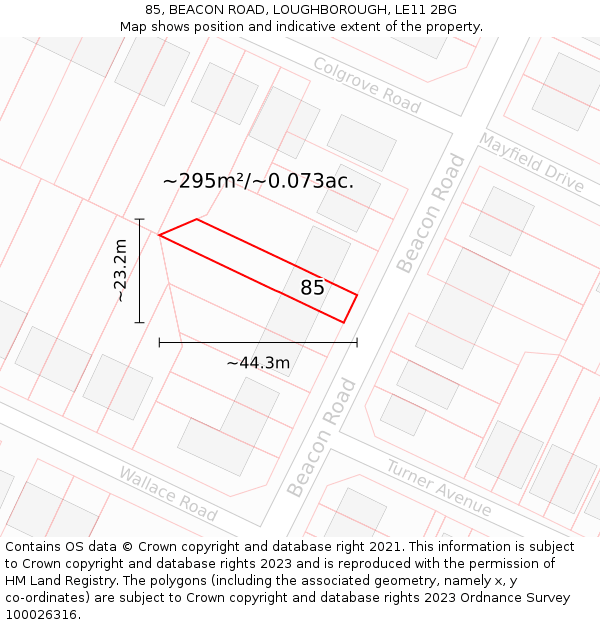 85, BEACON ROAD, LOUGHBOROUGH, LE11 2BG: Plot and title map