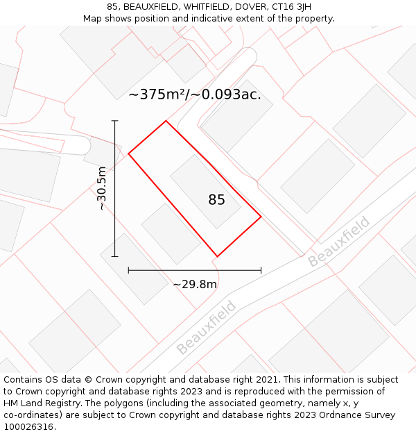 85, BEAUXFIELD, WHITFIELD, DOVER, CT16 3JH: Plot and title map