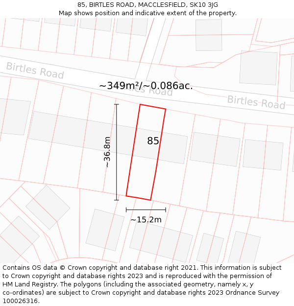 85, BIRTLES ROAD, MACCLESFIELD, SK10 3JG: Plot and title map