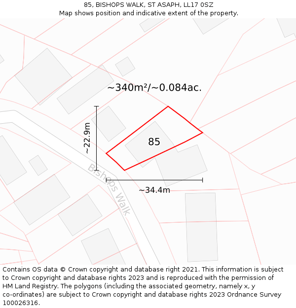 85, BISHOPS WALK, ST ASAPH, LL17 0SZ: Plot and title map