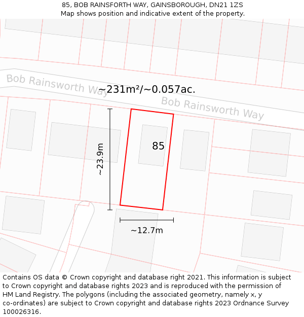 85, BOB RAINSFORTH WAY, GAINSBOROUGH, DN21 1ZS: Plot and title map