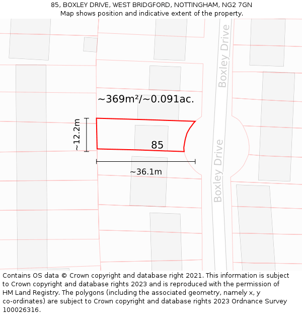 85, BOXLEY DRIVE, WEST BRIDGFORD, NOTTINGHAM, NG2 7GN: Plot and title map