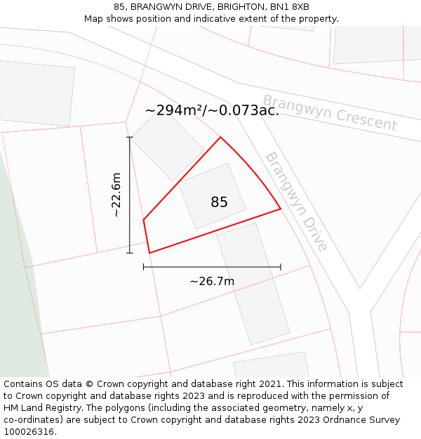 85, BRANGWYN DRIVE, BRIGHTON, BN1 8XB: Plot and title map